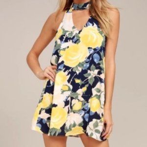 Lulu's Floral V Neck Dress with High Neck
